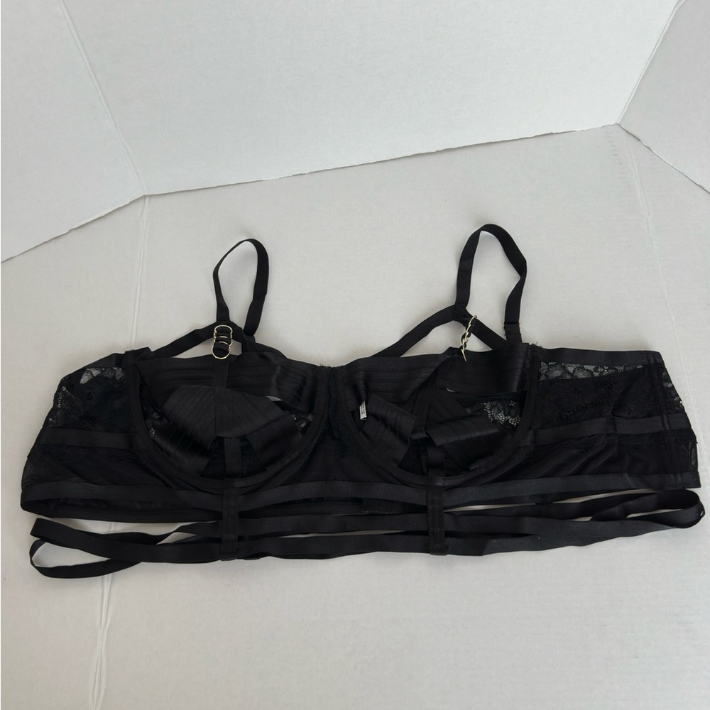 Simply Be Black Lace Cutout Cage Underwire Longline Bralette Sz 6 /6x - Picture 2 of 13